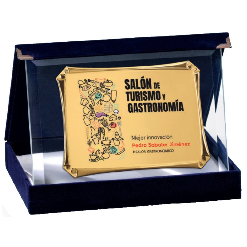 PLACA 17-215 DORADA C/CRISTAL Y ESTUCHE TARGA
