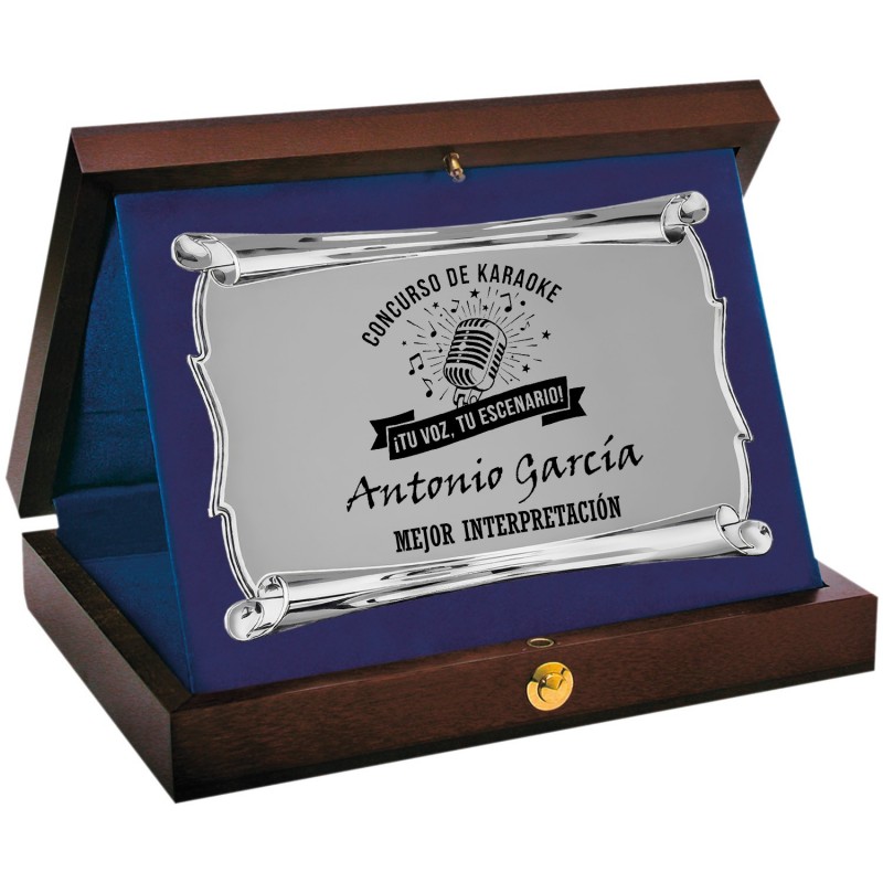 PLACA 17-258 PLATA C/ESTUCHE MADERA SUBLIMACION